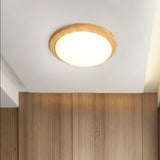 Modern Rubberwood Drum Flush Mount Ceiling Light for Minimalist Living Spaces
