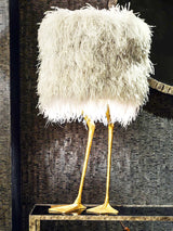 Antique Brass Duck Feet Table Lamp with Natural Feather Shade for Bedroom Decor