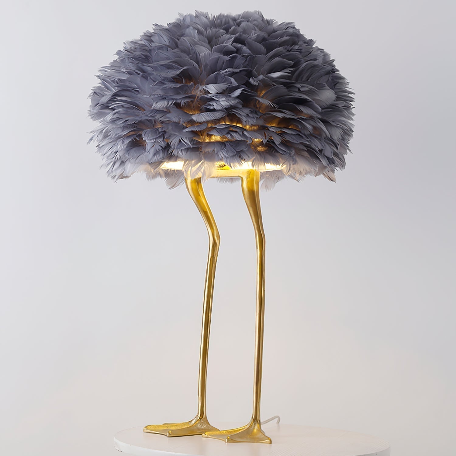 Antique Brass Duck Feet Table Lamp with Natural Feather Shade for Bedroom Decor