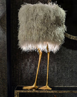 Antique Brass Duck Feet Table Lamp with Natural Feather Shade for Bedroom Decor