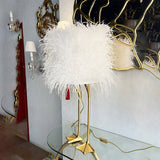 Antique Brass Duck Feet Table Lamp with Natural Feather Shade for Bedroom Decor