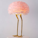 Antique Brass Duck Feet Table Lamp with Natural Feather Shade for Bedroom Decor