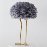 Antique Brass Duck Feet Table Lamp with Natural Feather Shade for Bedroom Decor