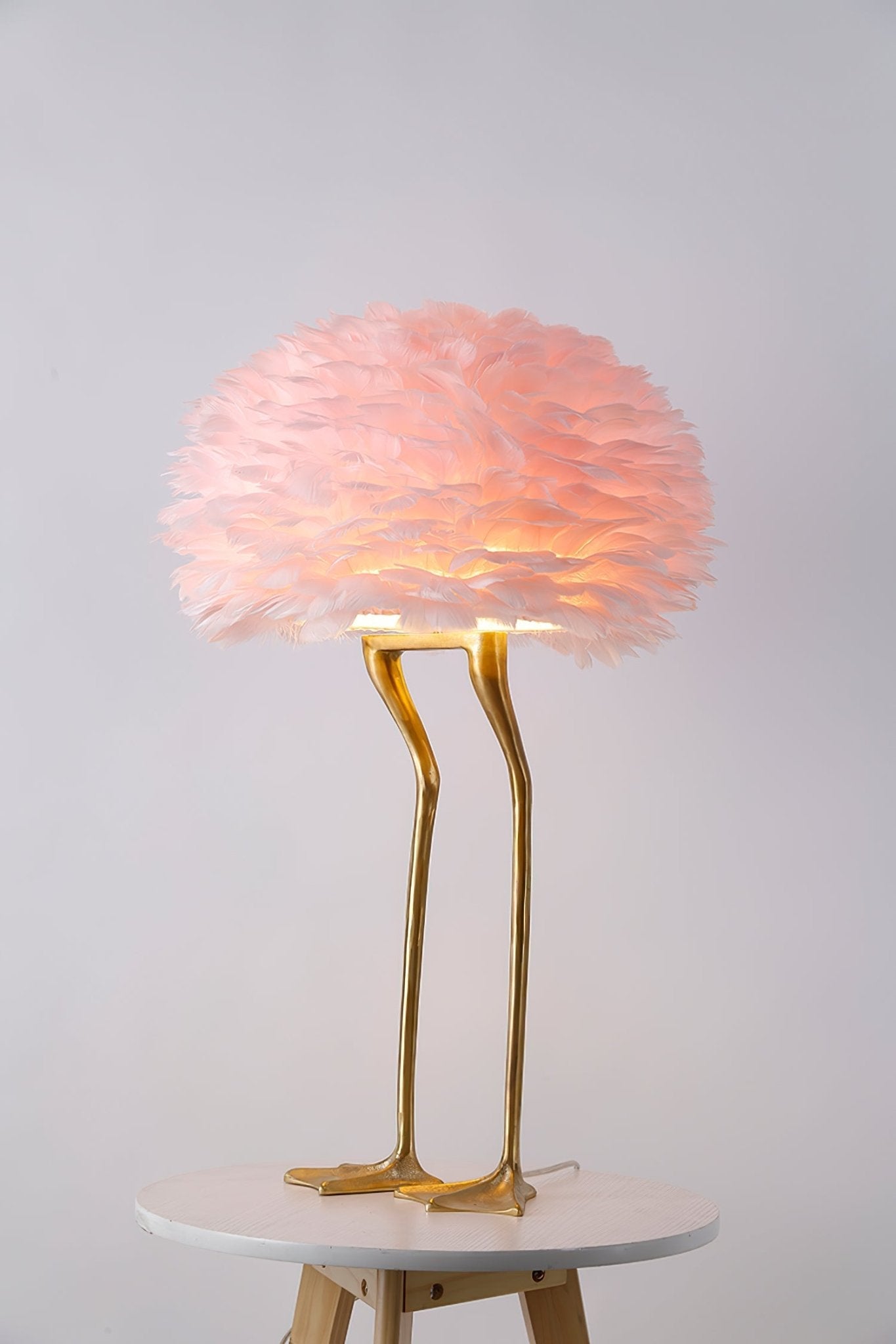 Antique Brass Duck Feet Table Lamp with Natural Feather Shade for Bedroom Decor