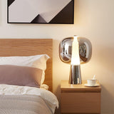 Modern Dusk Dawn LED Reading Table Lamp with Geometric Conic Base for Bedside Decor