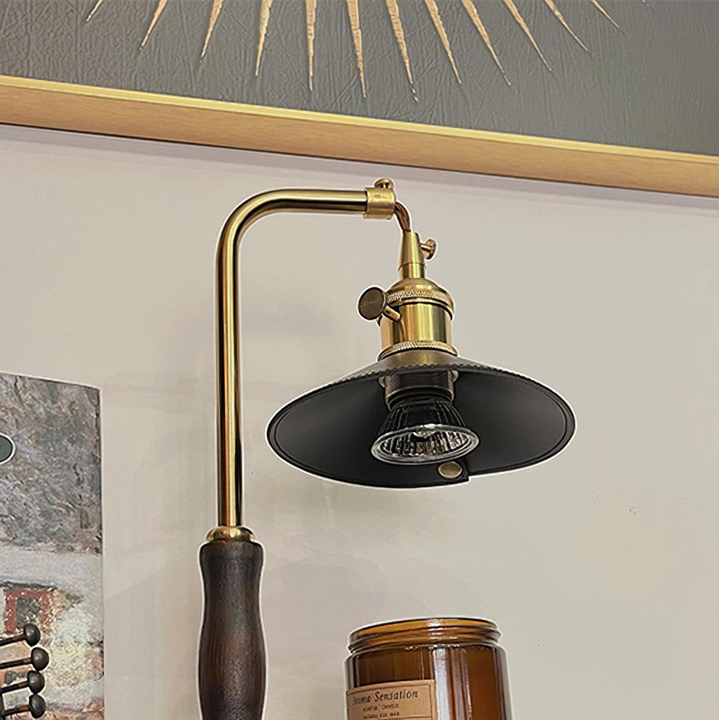 Vintage Wood and Leather Candle Warmer Table Lamp for Bedside and Desk Lighting