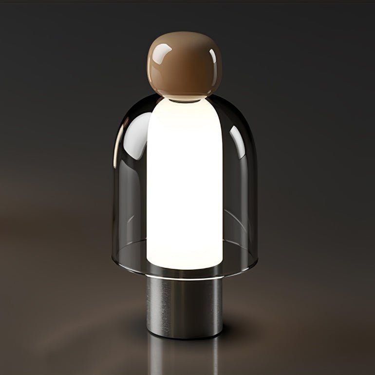 Portable Rechargeable LED Table Lamp with Smoke Grey Glass Shade for Modern Bedrooms