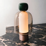 Portable Rechargeable LED Table Lamp with Smoke Grey Glass Shade for Modern Bedrooms
