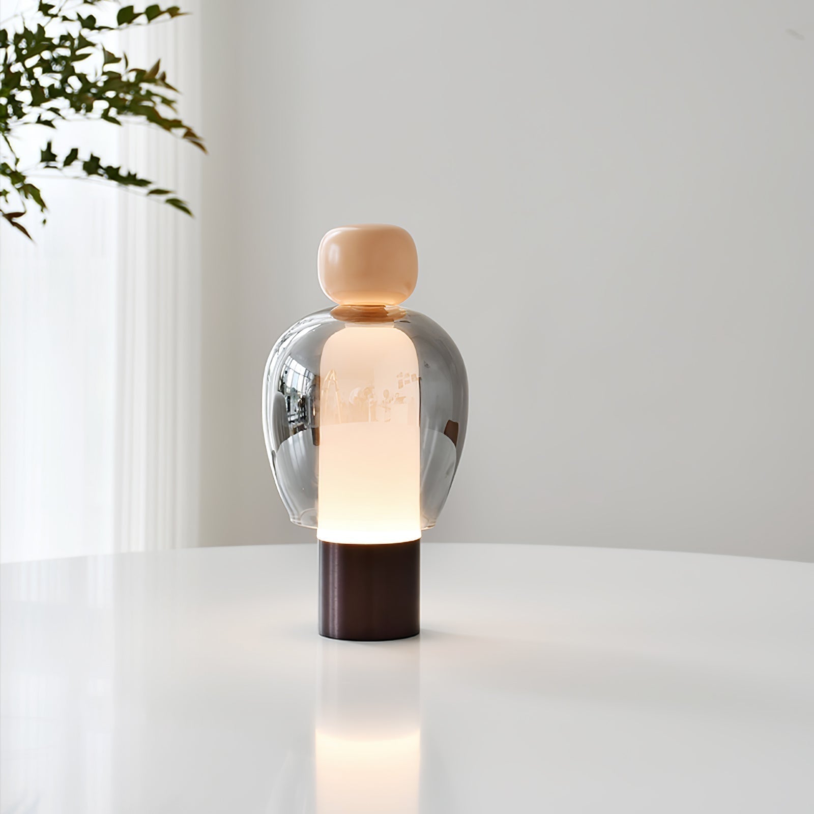 Portable Rechargeable LED Table Lamp with Smoke Grey Glass Shade for Modern Bedrooms