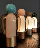 Portable Rechargeable LED Table Lamp with Smoke Grey Glass Shade for Modern Bedrooms