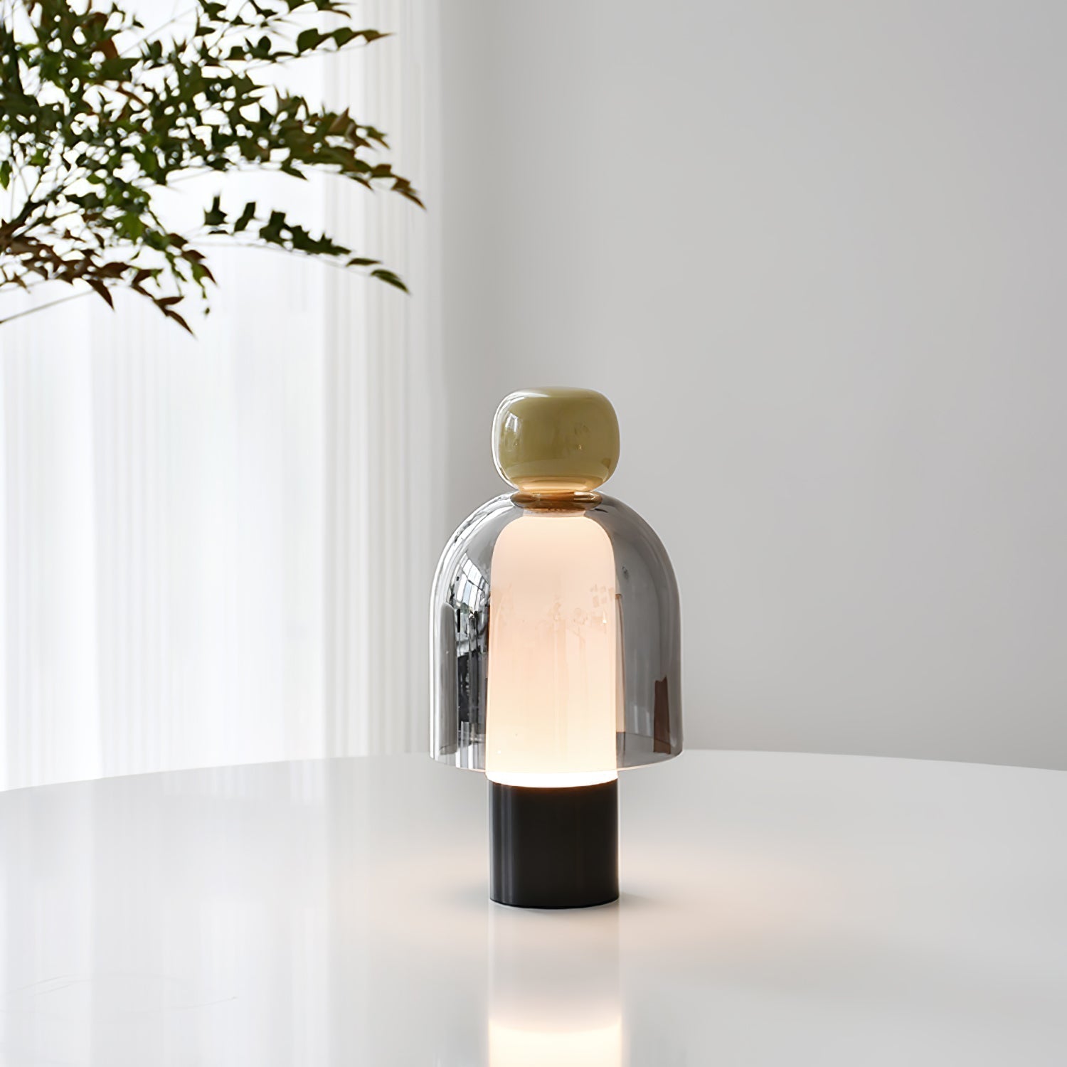 Portable Rechargeable LED Table Lamp with Smoke Grey Glass Shade for Modern Bedrooms