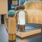 Portable Rechargeable LED Table Lamp with Smoke Grey Glass Shade for Modern Bedrooms