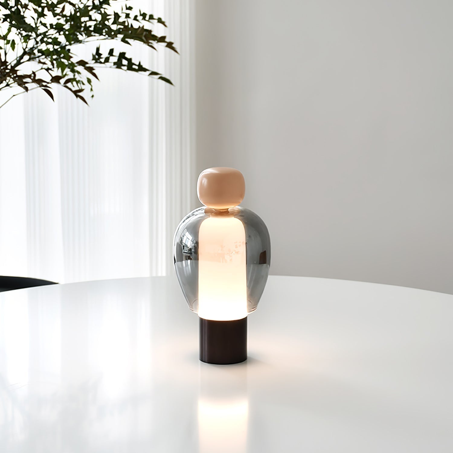Portable Rechargeable LED Table Lamp with Smoke Grey Glass Shade for Modern Bedrooms