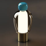 Portable Rechargeable LED Table Lamp with Smoke Grey Glass Shade for Modern Bedrooms