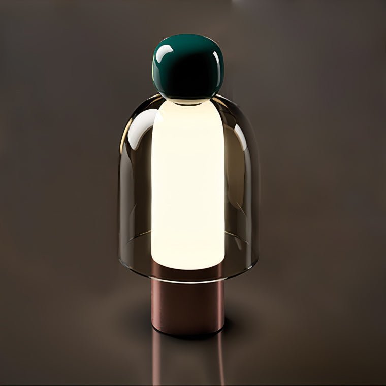 Portable Rechargeable LED Table Lamp with Smoke Grey Glass Shade for Modern Bedrooms