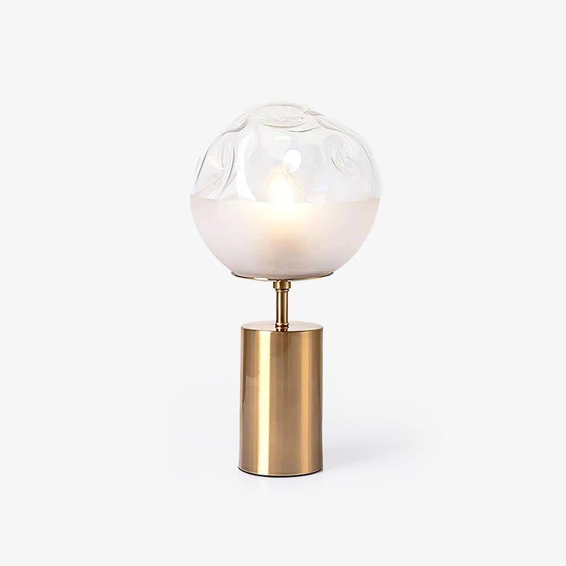 Modern Gold Metal Table Lamp with White Glass Sphere Shade for Bedside and Desk Lighting