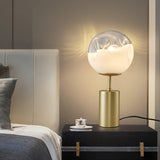 Modern Gold Metal Table Lamp with White Glass Sphere Shade for Bedside and Desk Lighting