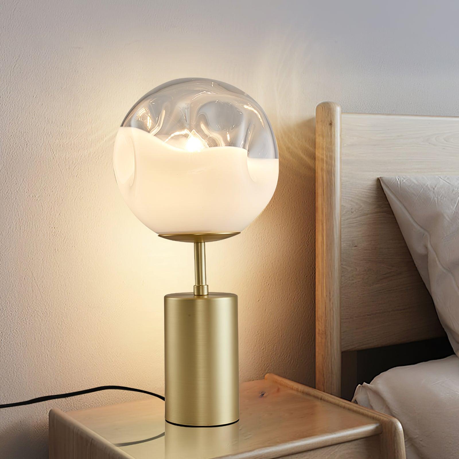 Modern Gold Metal Table Lamp with White Glass Sphere Shade for Bedside and Desk Lighting