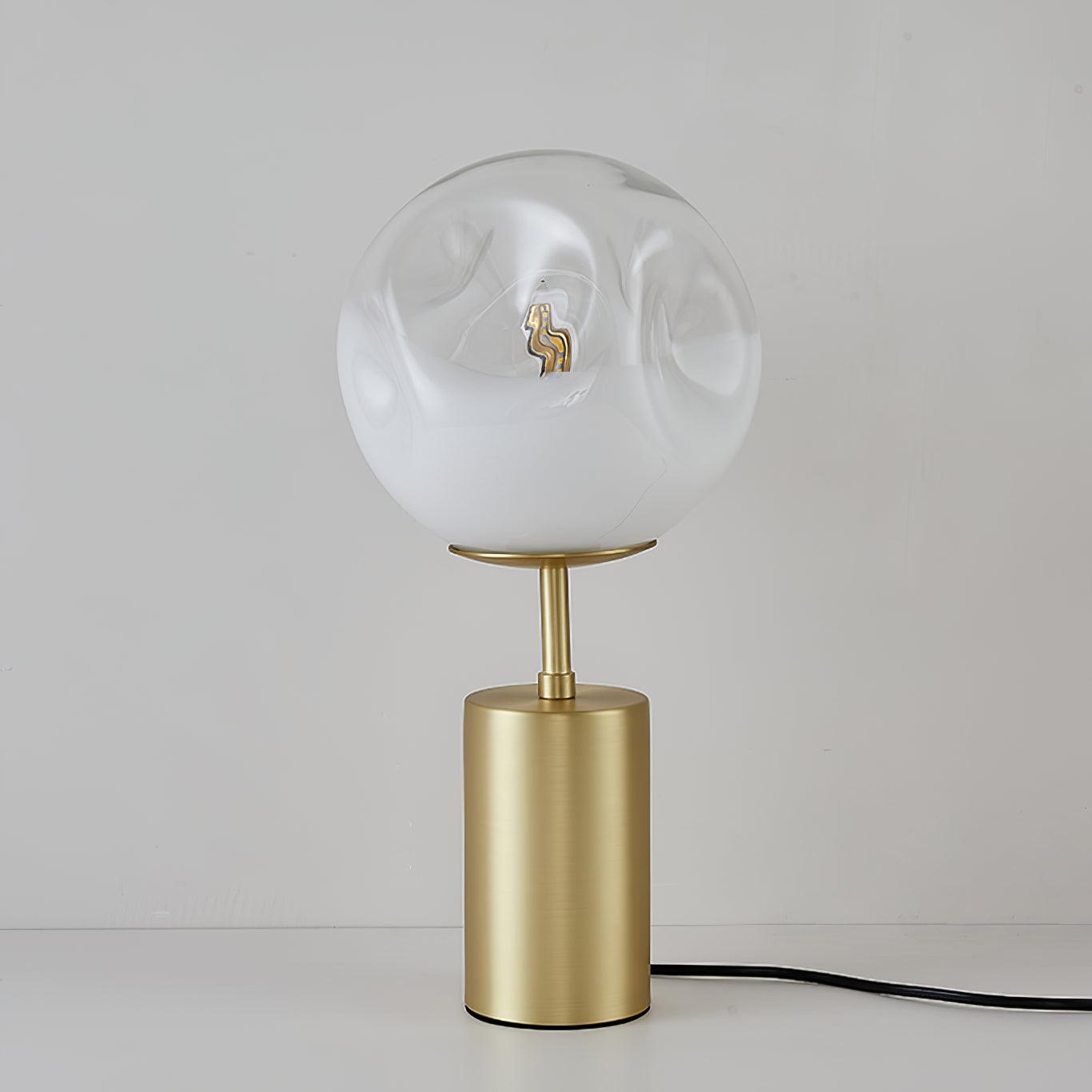 Modern Gold Metal Table Lamp with White Glass Sphere Shade for Bedside and Desk Lighting
