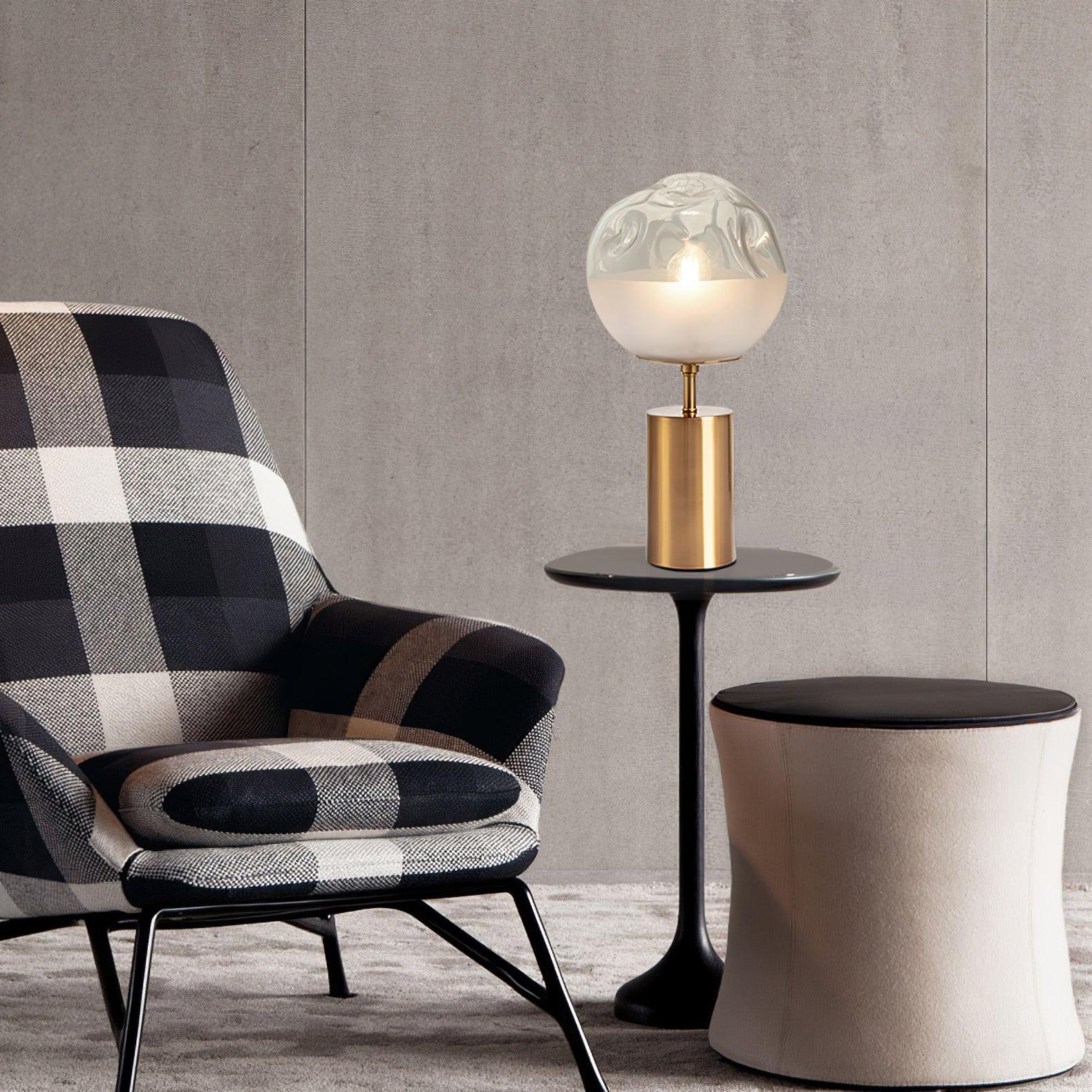 Modern Gold Metal Table Lamp with White Glass Sphere Shade for Bedside and Desk Lighting