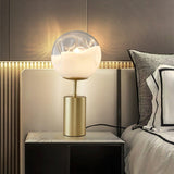 Modern Gold Metal Table Lamp with White Glass Sphere Shade for Bedside and Desk Lighting