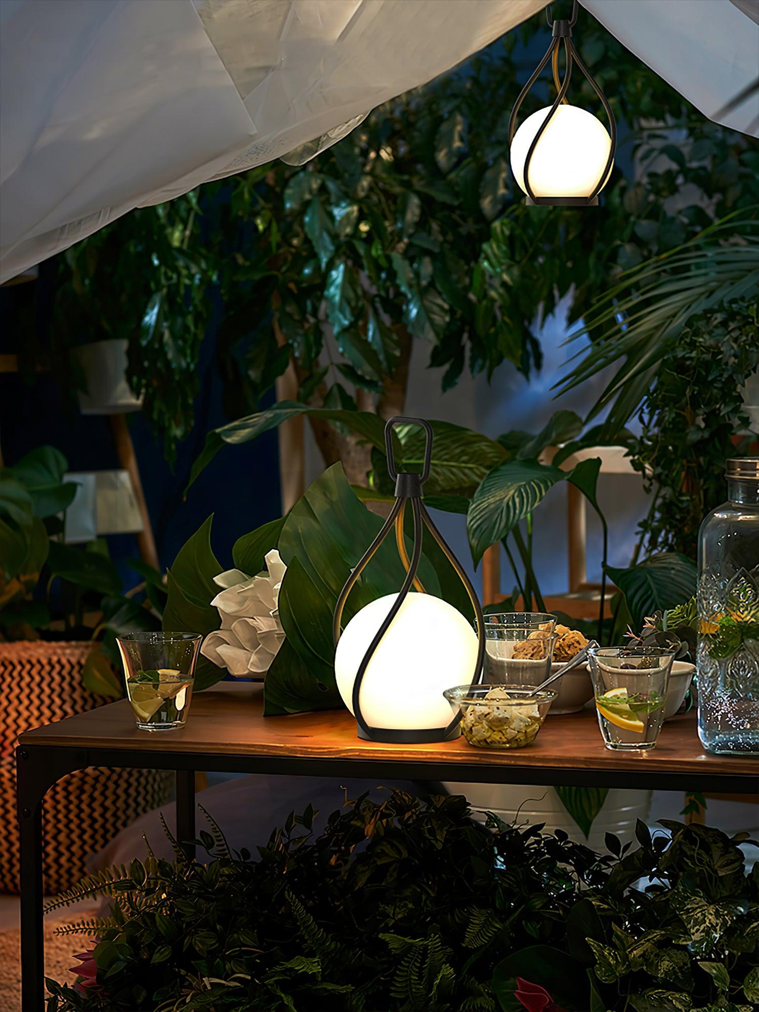 Modern Rechargeable LED Orb Lantern Portable Stainless Steel Table Lamp for Indoor Outdoor Use