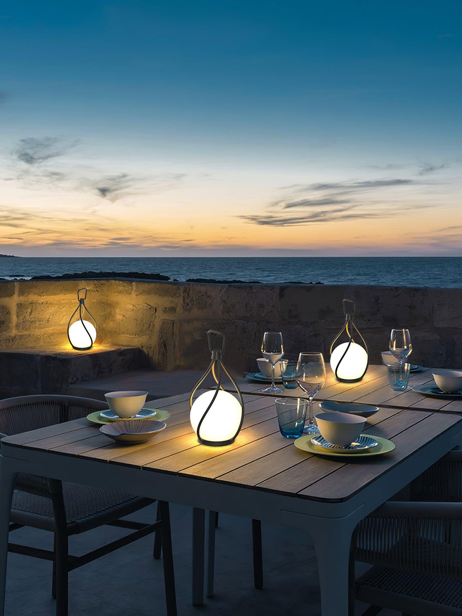Modern Rechargeable LED Orb Lantern Portable Stainless Steel Table Lamp for Indoor Outdoor Use