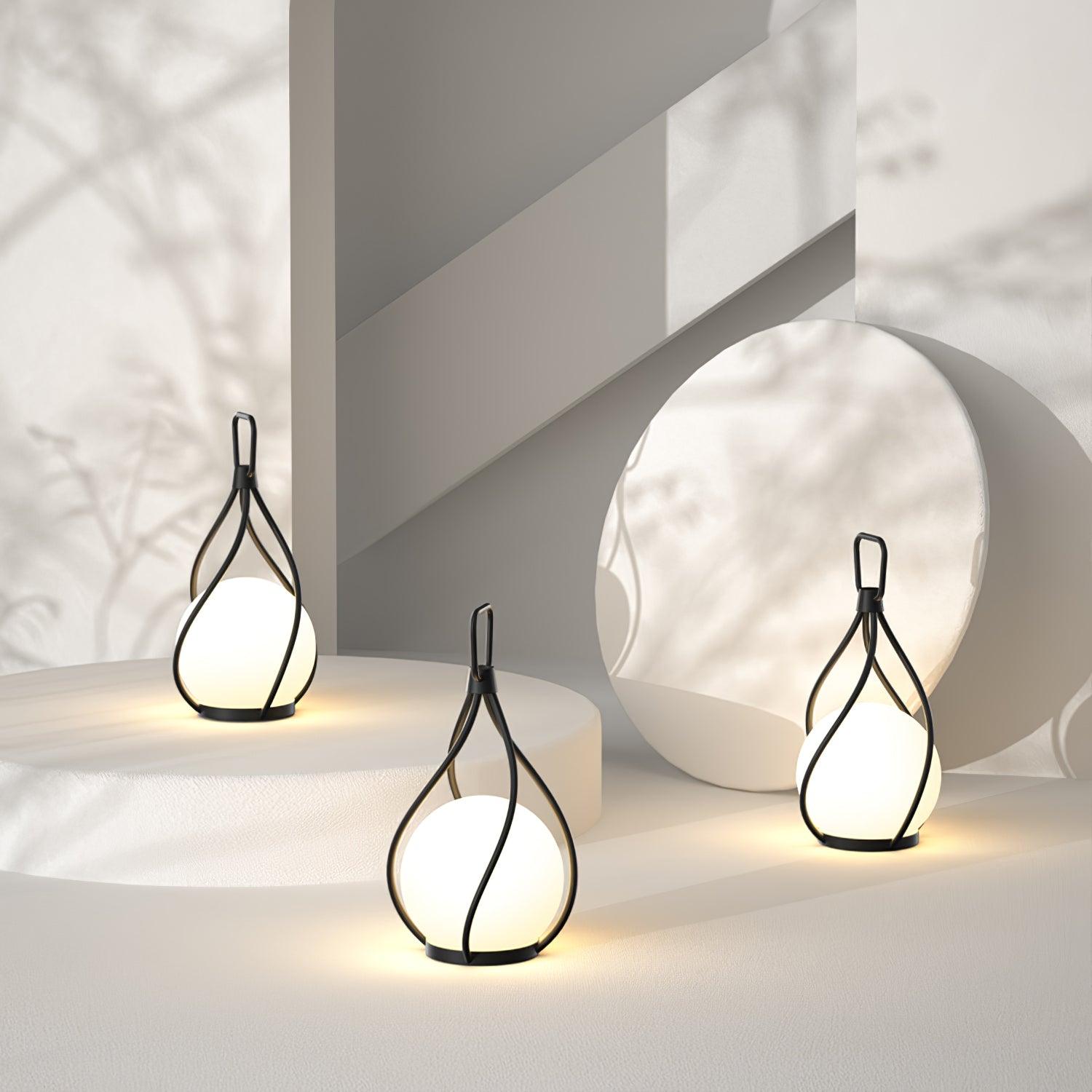 Modern Rechargeable LED Orb Lantern Portable Stainless Steel Table Lamp for Indoor Outdoor Use