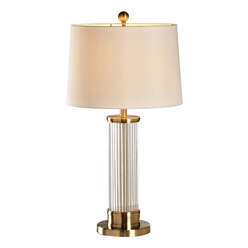 Elegant Modern Gold Bedside Table Lamp with White Linen Shade and Glass Base