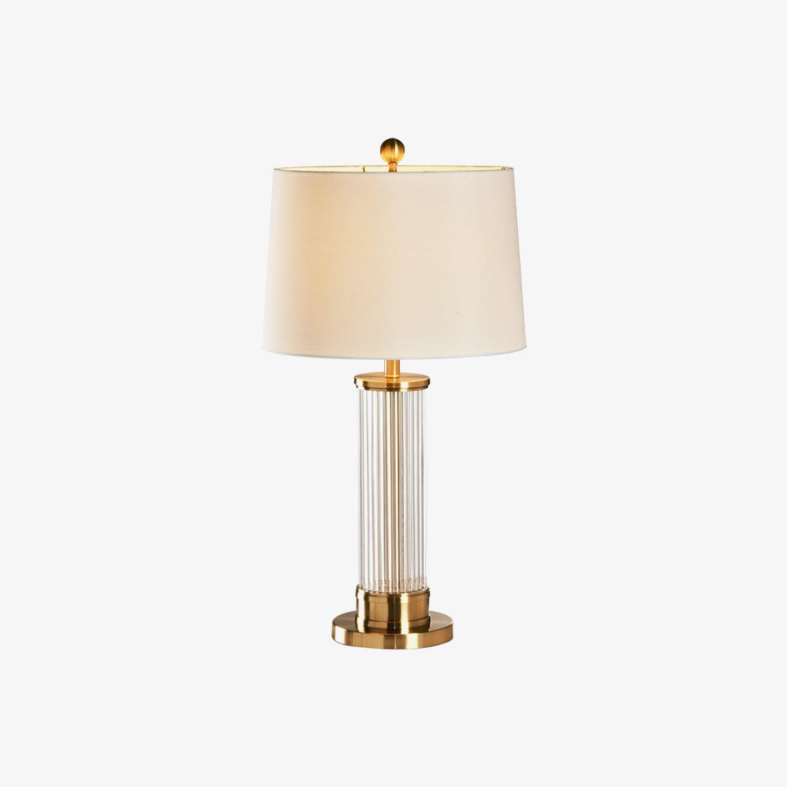 Elegant Modern Gold Bedside Table Lamp with White Linen Shade and Glass Base
