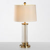 Elegant Modern Gold Bedside Table Lamp with White Linen Shade and Glass Base
