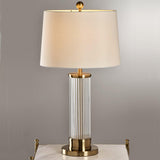 Elegant Modern Gold Bedside Table Lamp with White Linen Shade and Glass Base