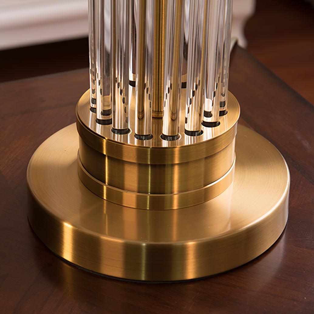 Elegant Modern Gold Bedside Table Lamp with White Linen Shade and Glass Base