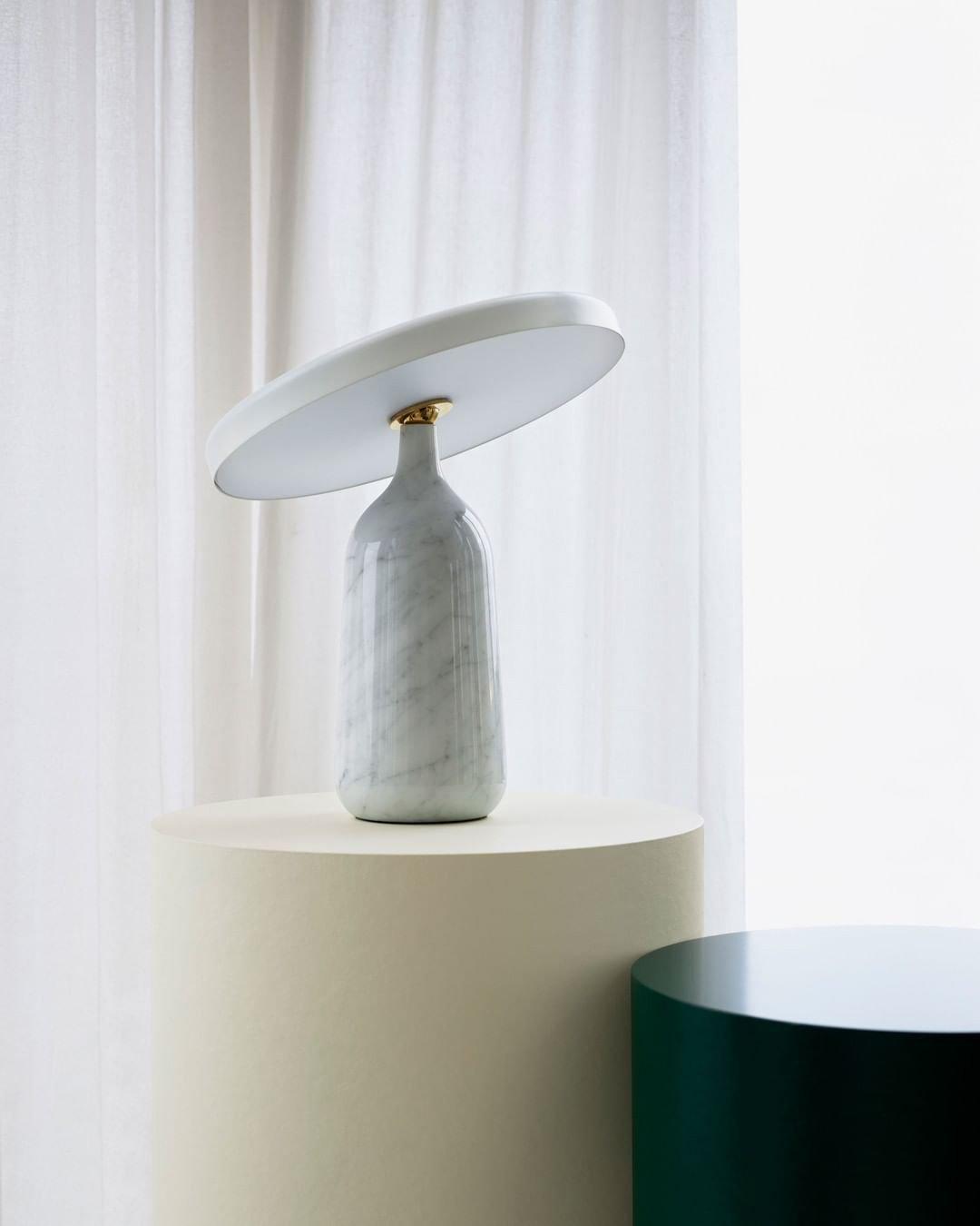 Eddy Modern Marble Base Table Lamp with Adjustable Steel Shade and Integrated LED