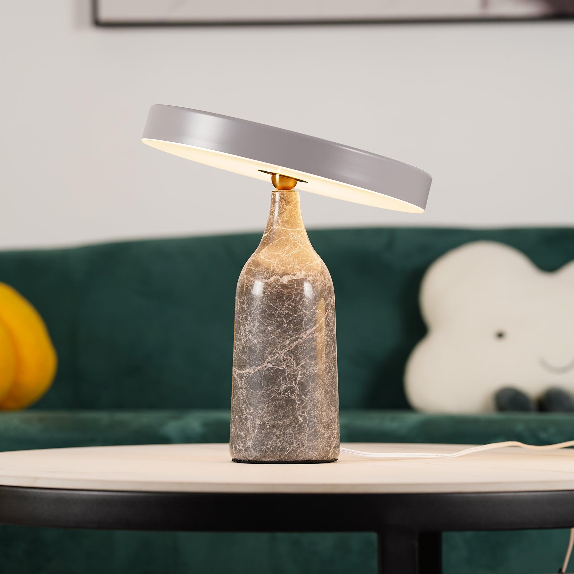 Eddy Modern Marble Base Table Lamp with Adjustable Steel Shade and Integrated LED