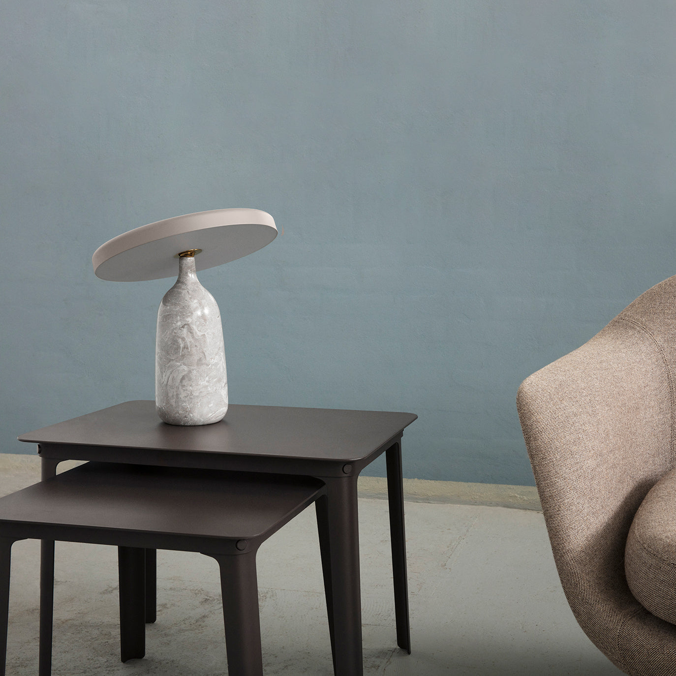 Eddy Modern Marble Base Table Lamp with Adjustable Steel Shade and Integrated LED