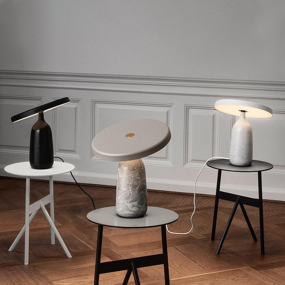 Eddy Modern Marble Base Table Lamp with Adjustable Steel Shade and Integrated LED