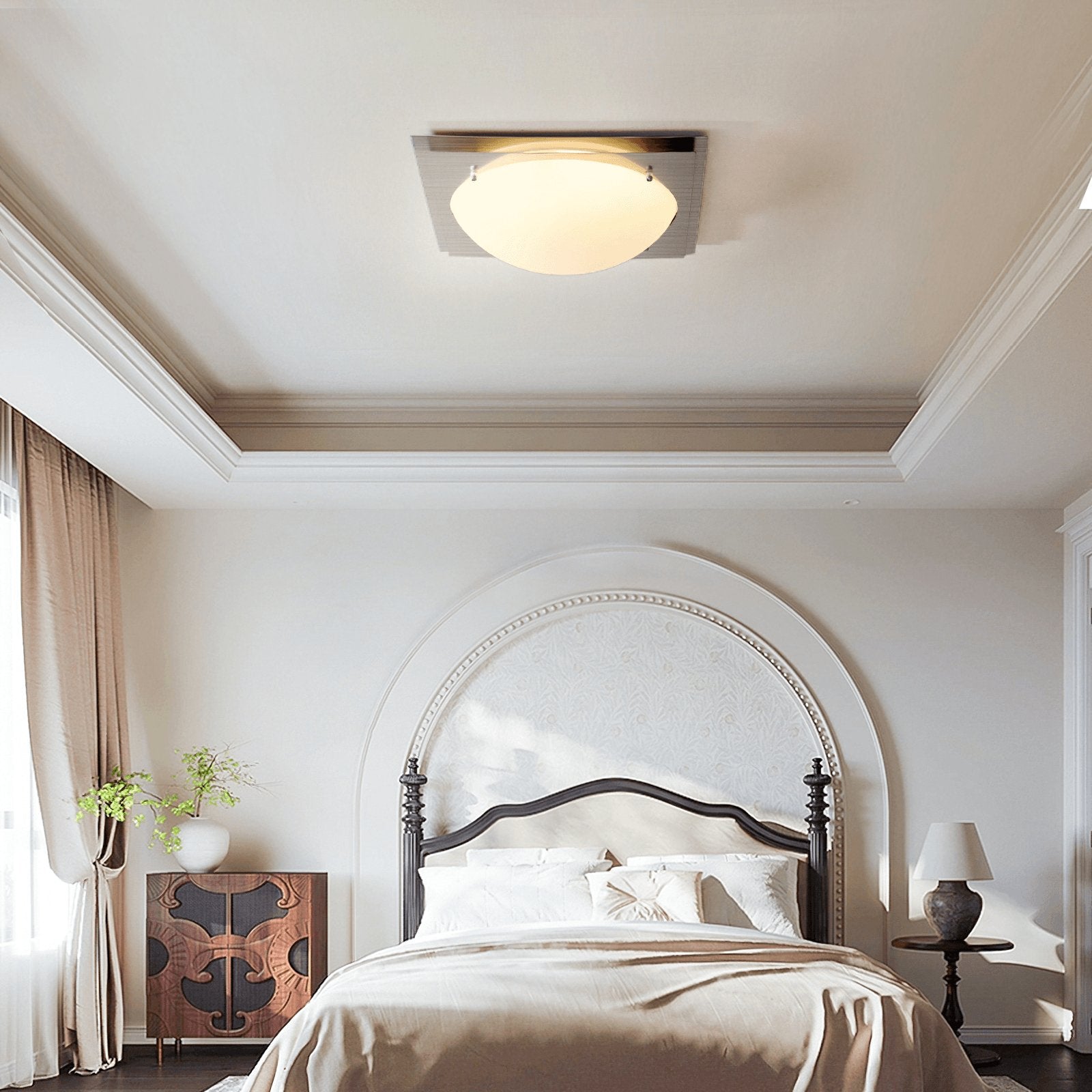 Modern Square Edged Glass LED Flush Mount Ceiling Light with Stainless Steel Frame