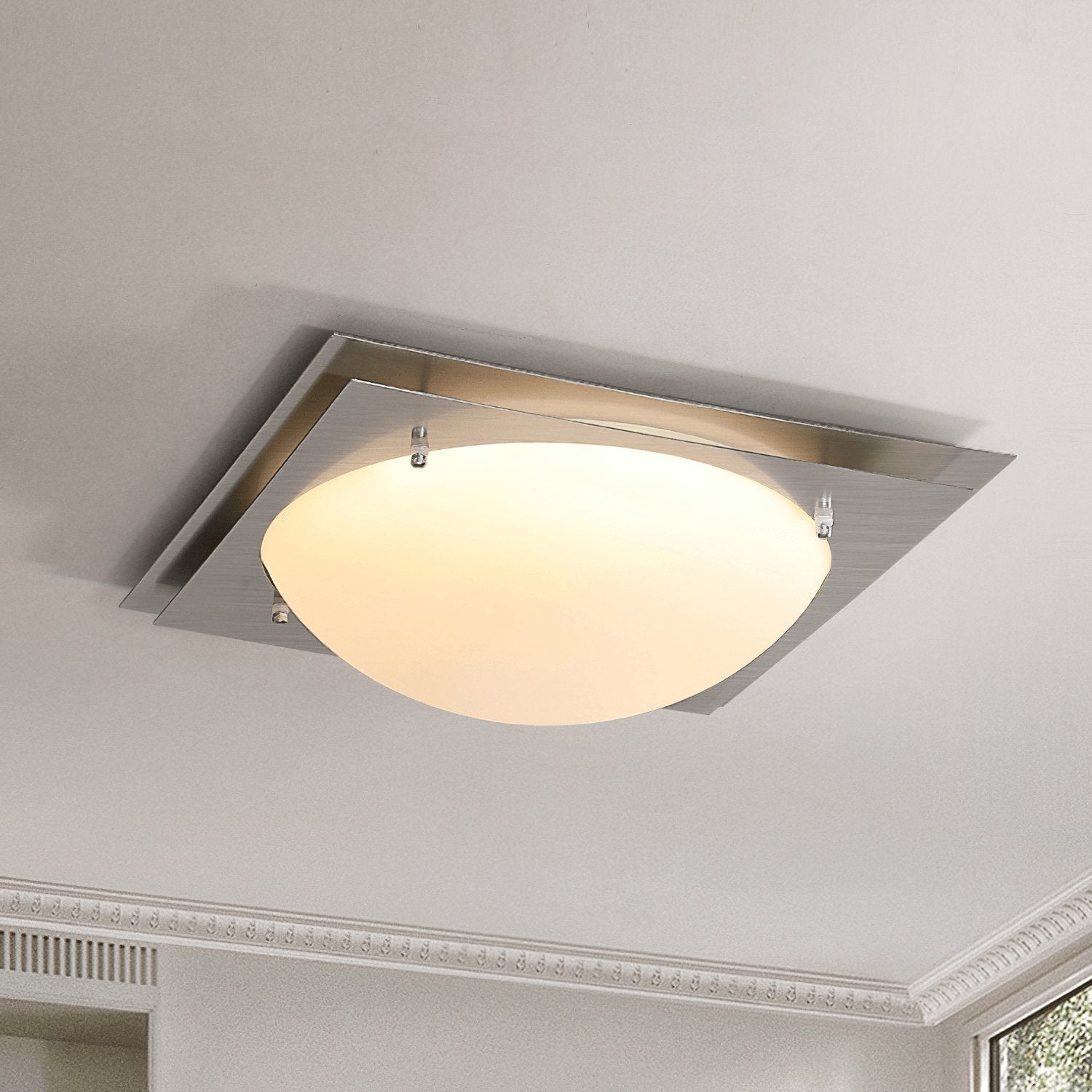 Modern Square Edged Glass LED Flush Mount Ceiling Light with Stainless Steel Frame