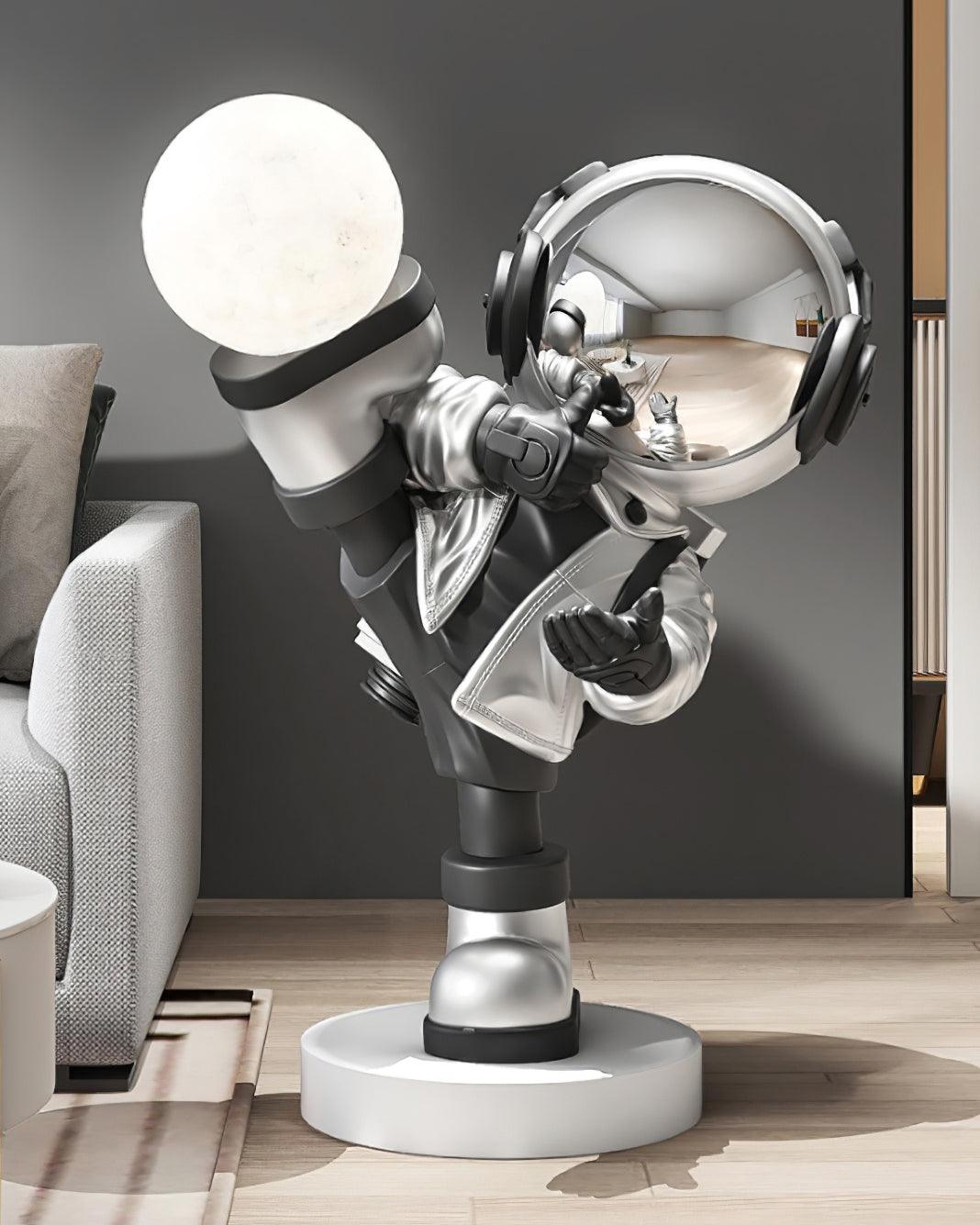 Kung Fu Astronaut Sculpture LED Floor Lamp with USB Charging and Resin Base
