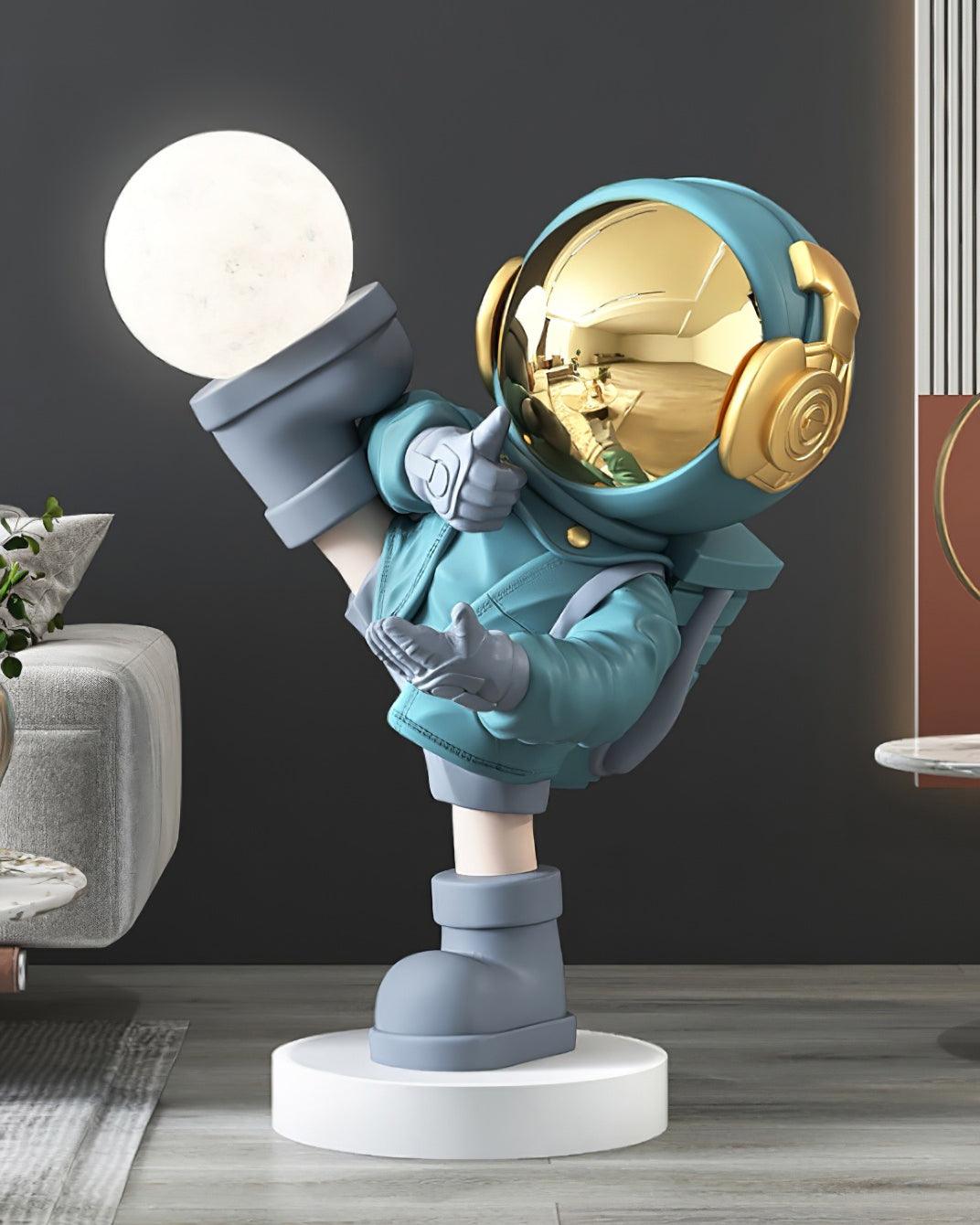 Kung Fu Astronaut Sculpture LED Floor Lamp with USB Charging and Resin Base