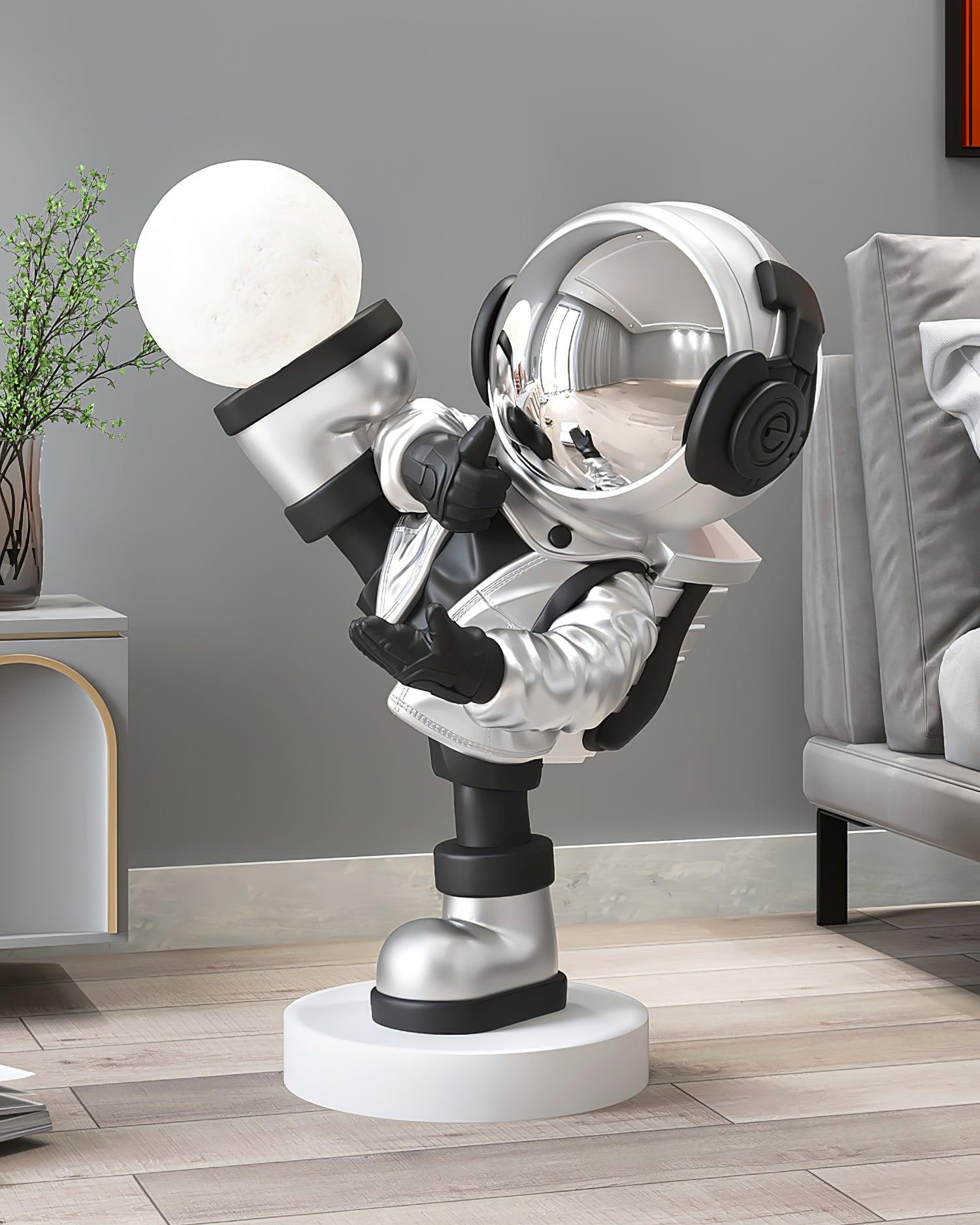 Kung Fu Astronaut Sculpture LED Floor Lamp with USB Charging and Resin Base