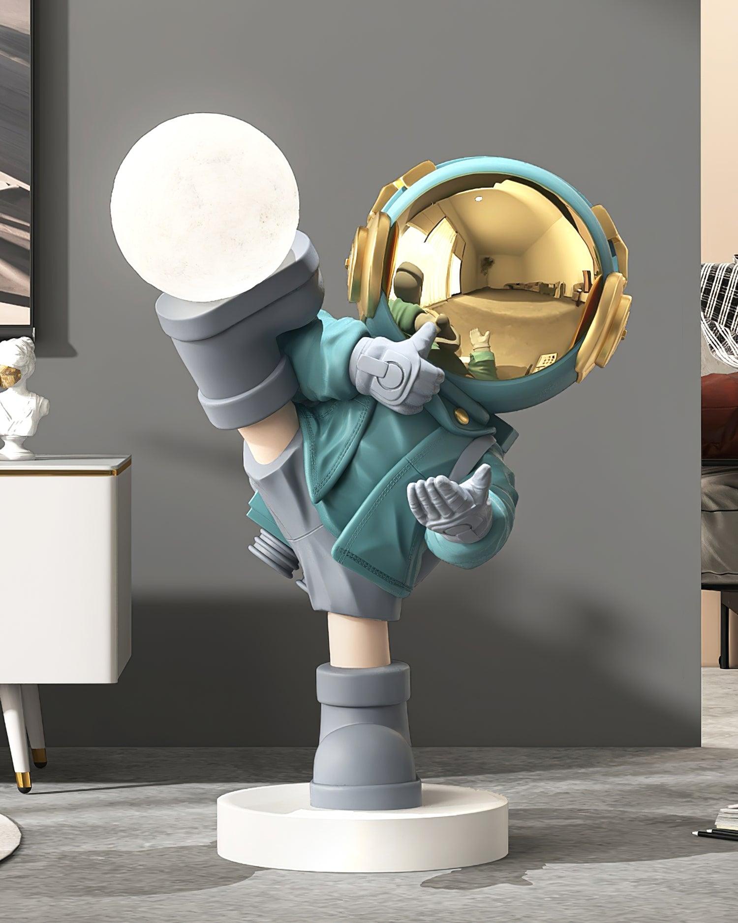 Kung Fu Astronaut Sculpture LED Floor Lamp with USB Charging and Resin Base