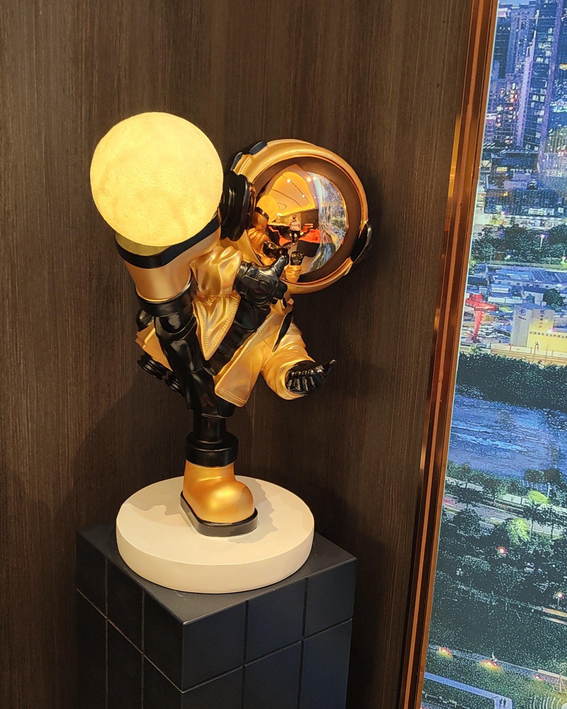Kung Fu Astronaut Sculpture LED Floor Lamp with USB Charging and Resin Base