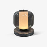 Modern Marble Table Lamp with Smoke Gray Glass Shade Contemporary Bedside Reading Light