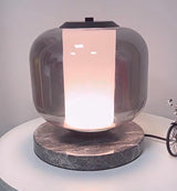 Modern Marble Table Lamp with Smoke Gray Glass Shade Contemporary Bedside Reading Light