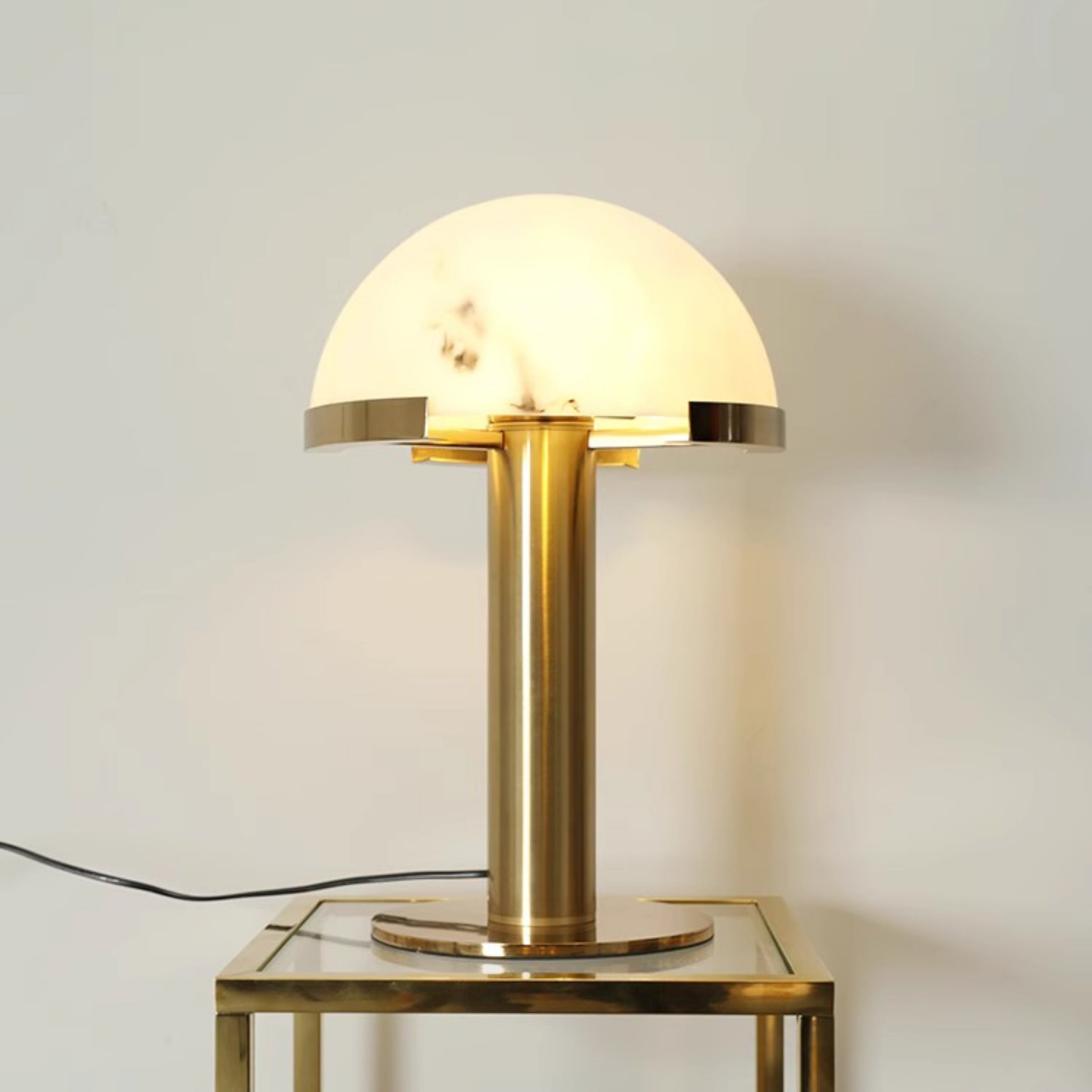 Contemporary Alabaster Stone Table Lamp with Bronze Finish for Luxury Bedroom and Office Lighting