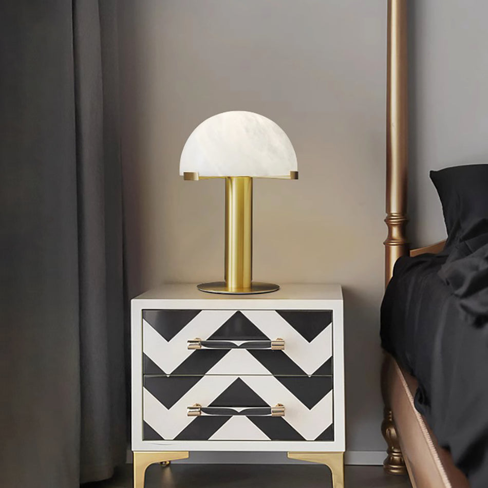Contemporary Alabaster Stone Table Lamp with Bronze Finish for Luxury Bedroom and Office Lighting