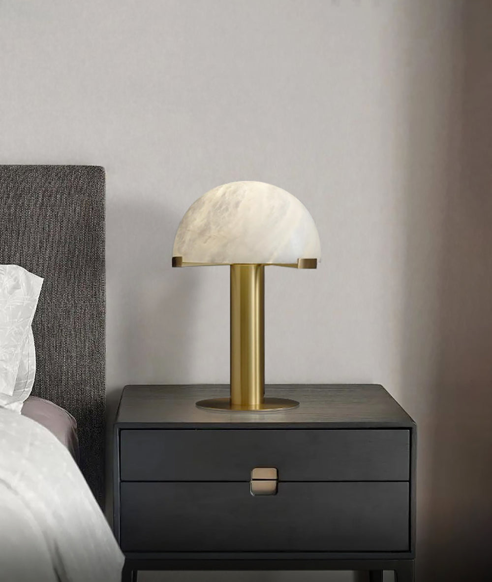 Contemporary Alabaster Stone Table Lamp with Bronze Finish for Luxury Bedroom and Office Lighting