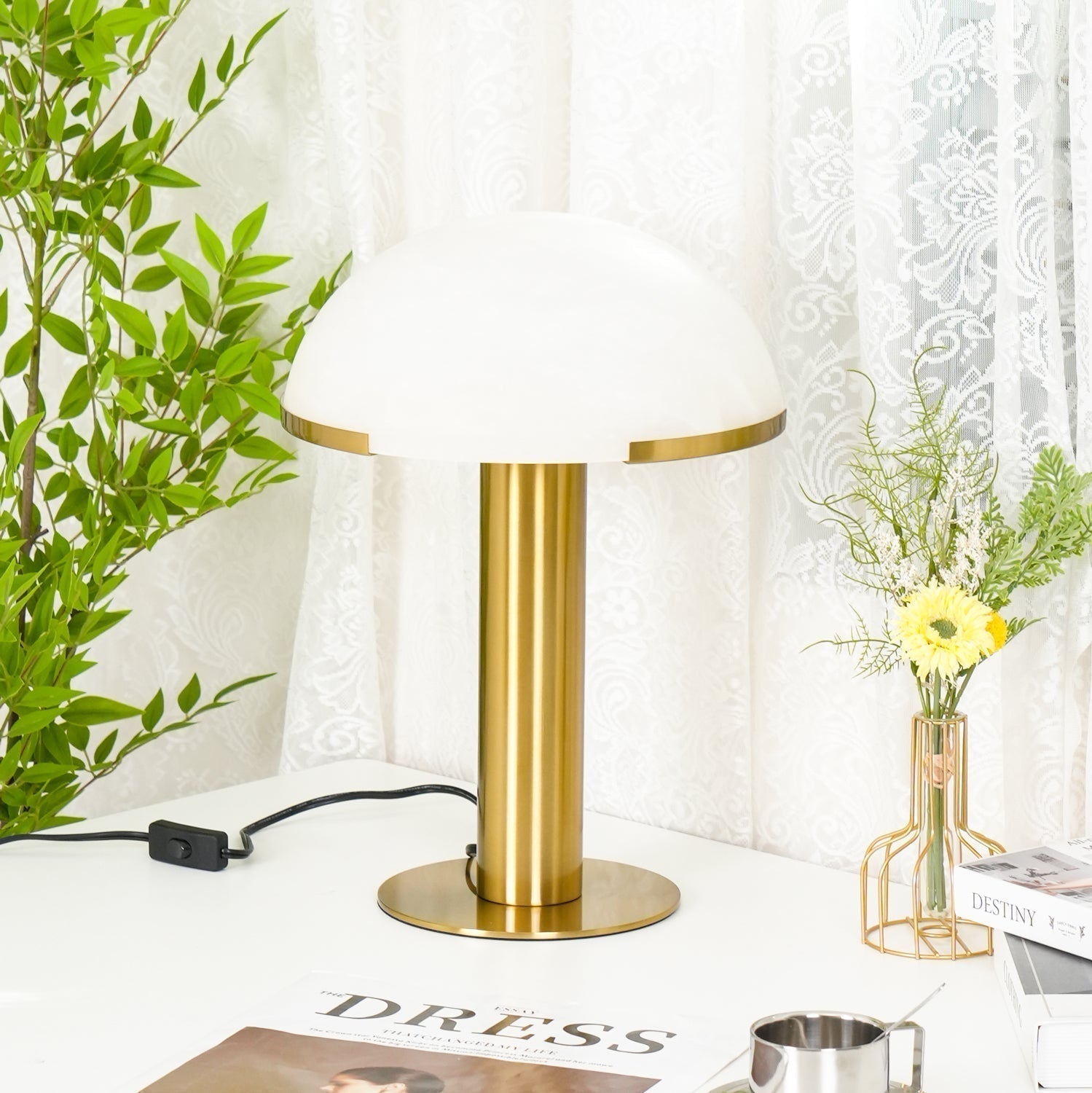 Contemporary Alabaster Stone Table Lamp with Bronze Finish for Luxury Bedroom and Office Lighting